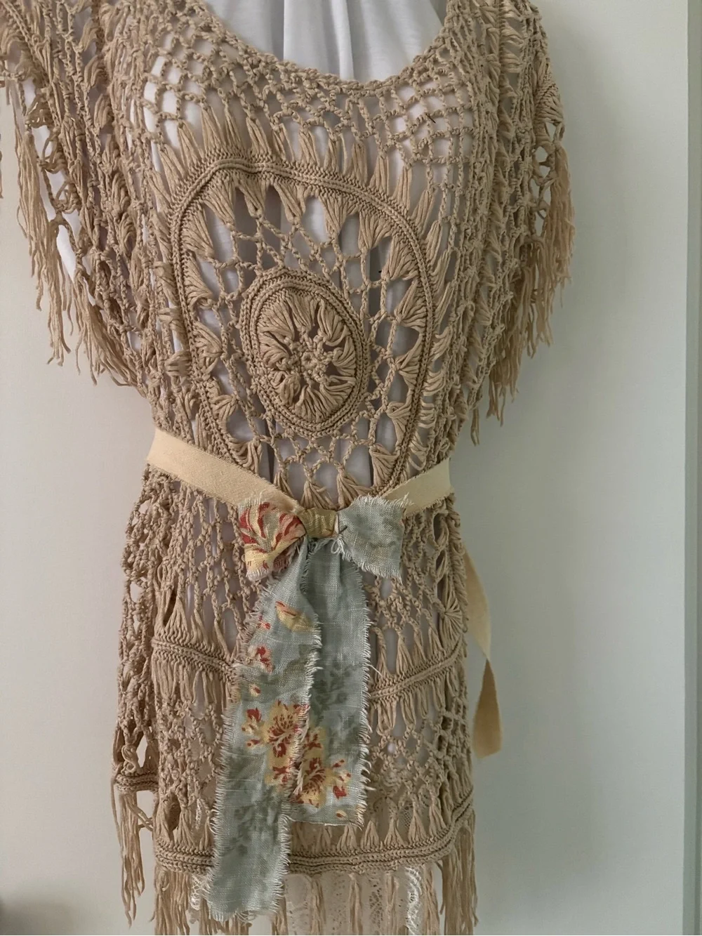 Upcycled Island  Floral Bow Scarf with Cream Tie Avant-garde Jabot